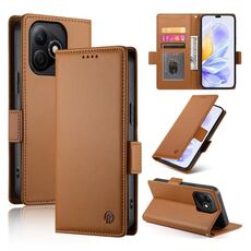 Custodia per telefono in pelle smerigliata magnetica con fibbia laterale per Honor X60i (marrone)