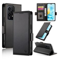 Custodia per telefono in pelle smerigliata magnetica con fibbia laterale globale per Honor 200 Lite (nero)