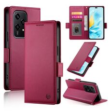 Custodia per telefono in pelle smerigliata magnetica con fibbia laterale globale per Honor 200 Lite (rosso vino)