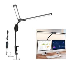 PULUZ Lampada da scrivania con clip a doppia testa a LED con tubo a collo d'oca (nero)