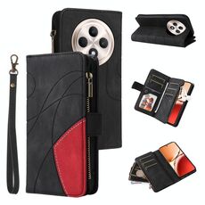 Per OPPO Reno12 F 5G Global Dual-color 9 Card Slots Zipper Wallet Custodia per telefono in pelle (nero)