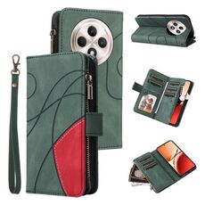 Per OPPO Reno12 F 5G Global Dual-color 9 Card Slots Zipper Wallet Custodia in pelle per telefono (verde)