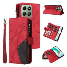 Per Honor X6b Custodia per telefono in pelle con cerniera e 9 scomparti per carte bicolore (rosso)