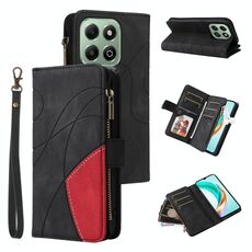 Per Honor X6b Custodia per telefono in pelle con cerniera e 9 scomparti per carte bicolore (nero)