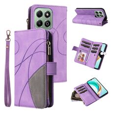 Per Honor X6b Custodia per telefono in pelle con cerniera e 9 scomparti per carte bicolore (viola)