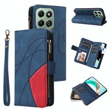 Per Honor X6b Custodia per telefono in pelle con cerniera e 9 scomparti per carte bicolore (blu)