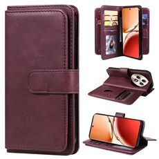 Per OPPO Reno12 F 5G Portafoglio multifunzionale globale con 10 slot per carte Custodia in pelle per telefono (Claret)