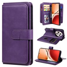 Per OPPO Reno12 F 5G Portafoglio multifunzionale globale 10 slot per carte Custodia in pelle per telefono (viola)