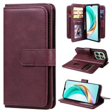 Per Honor X6b Portafoglio multifunzione 10 slot per carte Custodia in pelle per telefono (Claret)