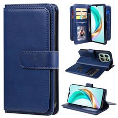 Per Honor X6b Portafoglio multifunzione 10 slot per carte Custodia in pelle per telefono (blu scuro)