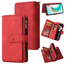 Custodia in pelle con cerniera e portafoglio multi-slot per carte di credito per Honor X6b (rosso)