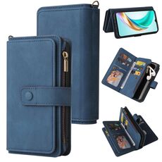 Custodia in pelle con cerniera e portafoglio multi-slot per carte di credito per Honor X6b (blu)