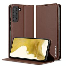 Per Samsung Galaxy S22+ 5G LC.IMEEKE L1 Series Custodia per telefono in PU con texture fine e smerigliata (marrone)
