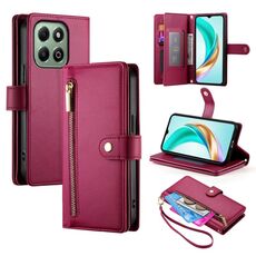 Per Honor X6b Custodia in pelle con cerniera e nove slot per schede (rosso)