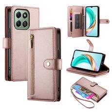 Per Honor X6b Custodia per telefono in pelle con nove slot per schede e cerniera (rosa)
