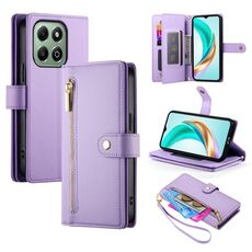 Per Honor X6b Custodia in pelle con cerniera e nove slot per schede (viola)