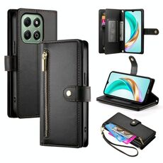 Per Honor X6b Custodia per telefono in pelle con nove slot per schede e cerniera (nero)