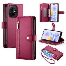 Per Honor X60i Custodia in pelle con cerniera e nove slot per schede (rosso)