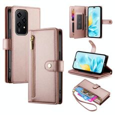 Per Honor 200 Lite Global Nine Card-slot Zipper Wallet Bag Custodia in pelle per telefono (rosa)