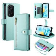 Per Honor 200 Lite Global Nine Card-slot Zipper Wallet Bag Custodia in pelle per telefono (verde menta)