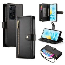 Per Honor 200 Lite Global Nine Card-slot Zipper Wallet Bag Custodia in pelle per telefono (nero)