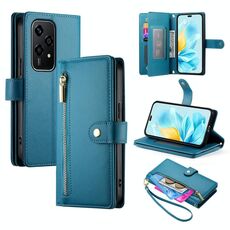 Per Honor 200 Lite Global Nine Card-slot Zipper Wallet Bag Custodia in pelle per telefono (blu)