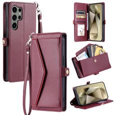 Per Samsung Galaxy S22 Ultra 5G Portafoglio Multi-Slot per Scheda Custodia in Pelle per Telefono (Rosso Vino)