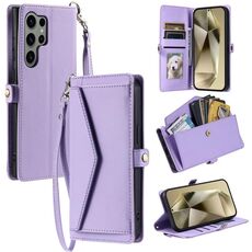 Per Samsung Galaxy S22 Ultra 5G Portafoglio Multi-Slot per Scheda Custodia in Pelle per Telefono (Viola)