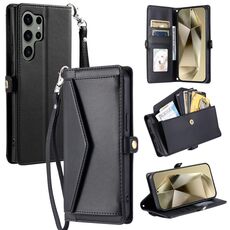 Per Samsung Galaxy S22 Ultra 5G Portafoglio Multi-Slot per Scheda Custodia in Pelle per Telefono (Nero)