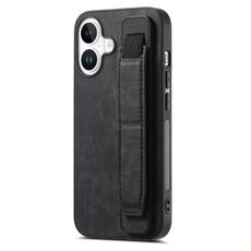Per iPhone 16 Plus Custodia per telefono con cinturino retrò in pelle (nero)