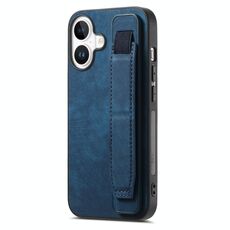 Per iPhone 16 Plus Custodia per telefono con cinturino retrò in pelle (blu)