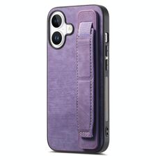 Per iPhone 16 Plus Retro Wristband Holder Custodia per telefono posteriore in pelle (viola)