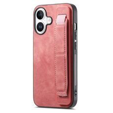 Per iPhone 16 Custodia per telefono con cinturino retrò in pelle (rosa)