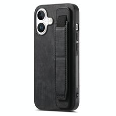 Per iPhone 16 Custodia per telefono con cinturino retrò in pelle (nero)