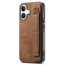 Per iPhone 16 Custodia per telefono con cinturino retrò in pelle (marrone)