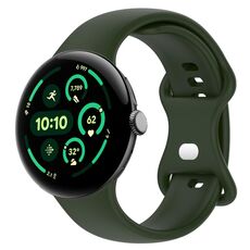 Per Google Pixel Watch 3 41mm cinturino in silicone con fibbia a farfalla tinta unita, taglia: L (verde scuro)