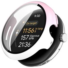 Per Google Pixel Watch 3 41mm PC + Pellicola temperata Custodia protettiva per orologio integrata (rosa + bianco)