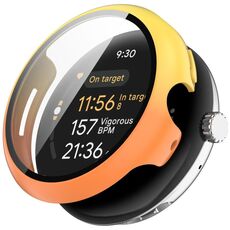 Per Google Pixel Watch 3 45mm PC + Pellicola temperata Custodia protettiva per orologio integrata (giallo + arancione)