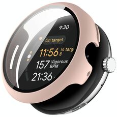 Per Google Pixel Watch 3 45mm PC + Pellicola temperata Custodia protettiva per orologio integrata (rosa)