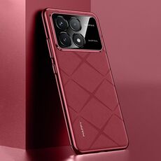 Per Redmi K70 / K70 Pro Custodia per telefono in pelle liscia per PC (rosso vino)