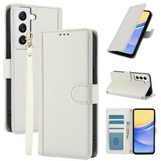 Per Samsung Galaxy S22+ 5G Custodia in pelle con slot per schede colore puro con doppio cordino (bianco)