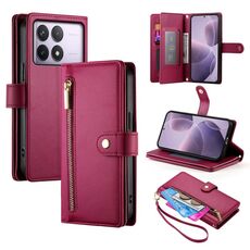 Per Redmi K70 Custodia in pelle con cerniera e nove slot per schede (rosso)