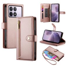 Per Redmi K70 Custodia in pelle con cerniera e nove slot per schede (rosa)