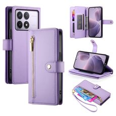 Per Redmi K70 Custodia in pelle con cerniera e nove slot per schede (viola)
