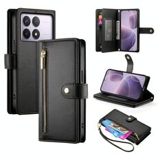 Per Redmi K70 Custodia in pelle con cerniera e nove slot per schede (nero)