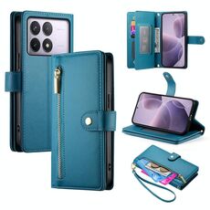 Per Redmi K70 Custodia in pelle con cerniera e nove slot per schede (blu)