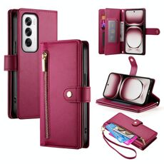 Per OPPO Reno12 Global Nine Card-slot Zipper Wallet Bag Custodia in pelle per telefono (rosso)