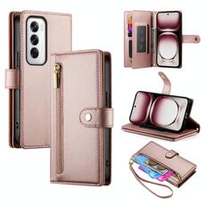 Per OPPO Reno12 Global Nine Card-slot Zipper Wallet Bag Custodia in pelle per telefono (rosa)