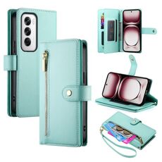 Per OPPO Reno12 Global Nine Card-slot Zipper Wallet Bag Custodia in pelle per telefono (verde menta)