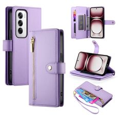 Per OPPO Reno12 Global Nine Card-slot Zipper Wallet Bag Custodia in pelle per telefono (viola)